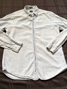 J.CREW Men's Medium Cotton Chambray Shirt Button Up Lightweight